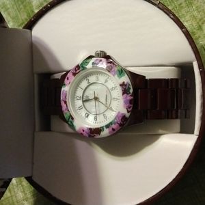 Purple Floral Stainless Steel Watch